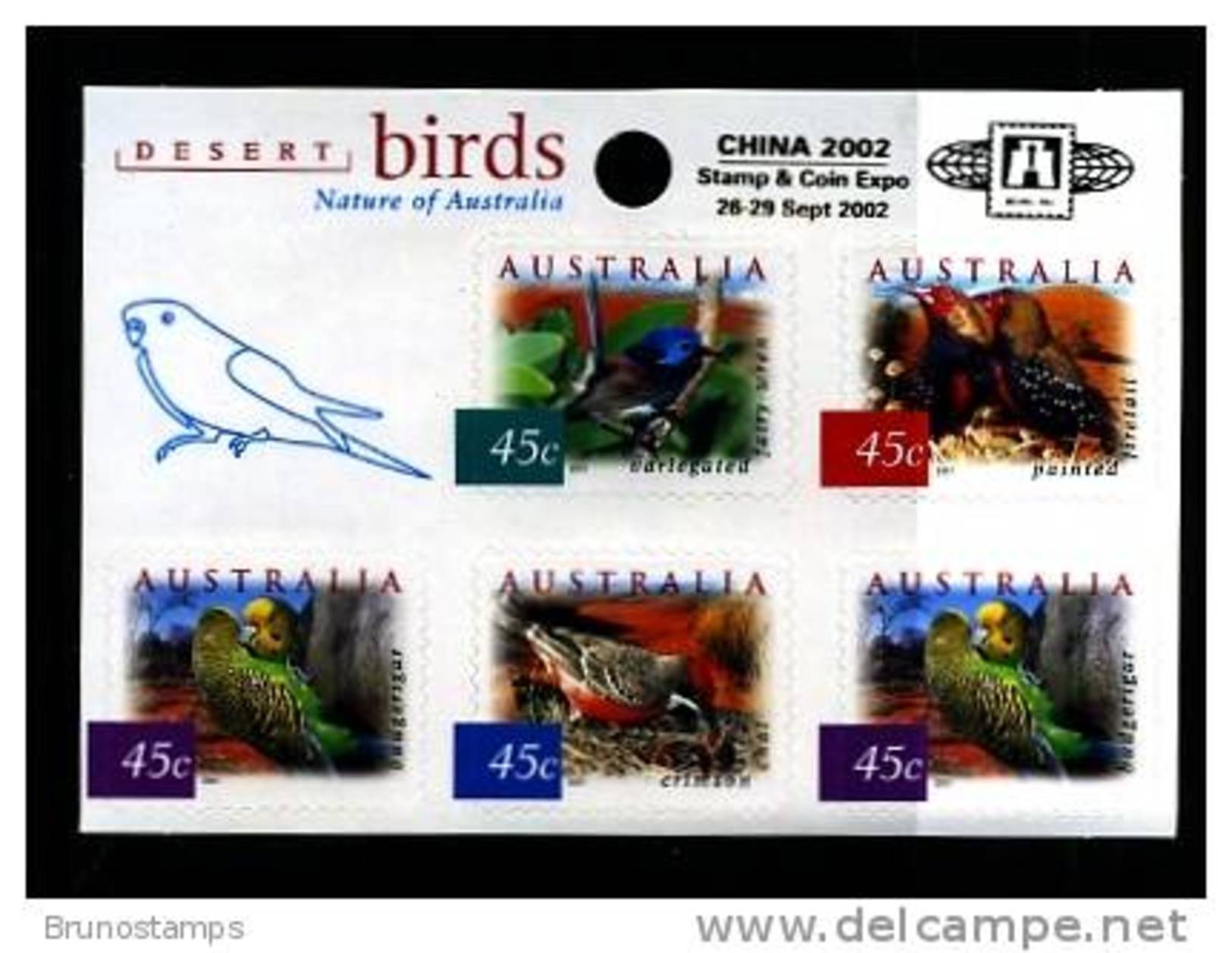 AUSTRALIA - 2001  DESERT BIRDS SELF-ADHESIVE SHEETLET OVERPRINTED CHINA 2002 MINT NH - Blocchi & Foglietti