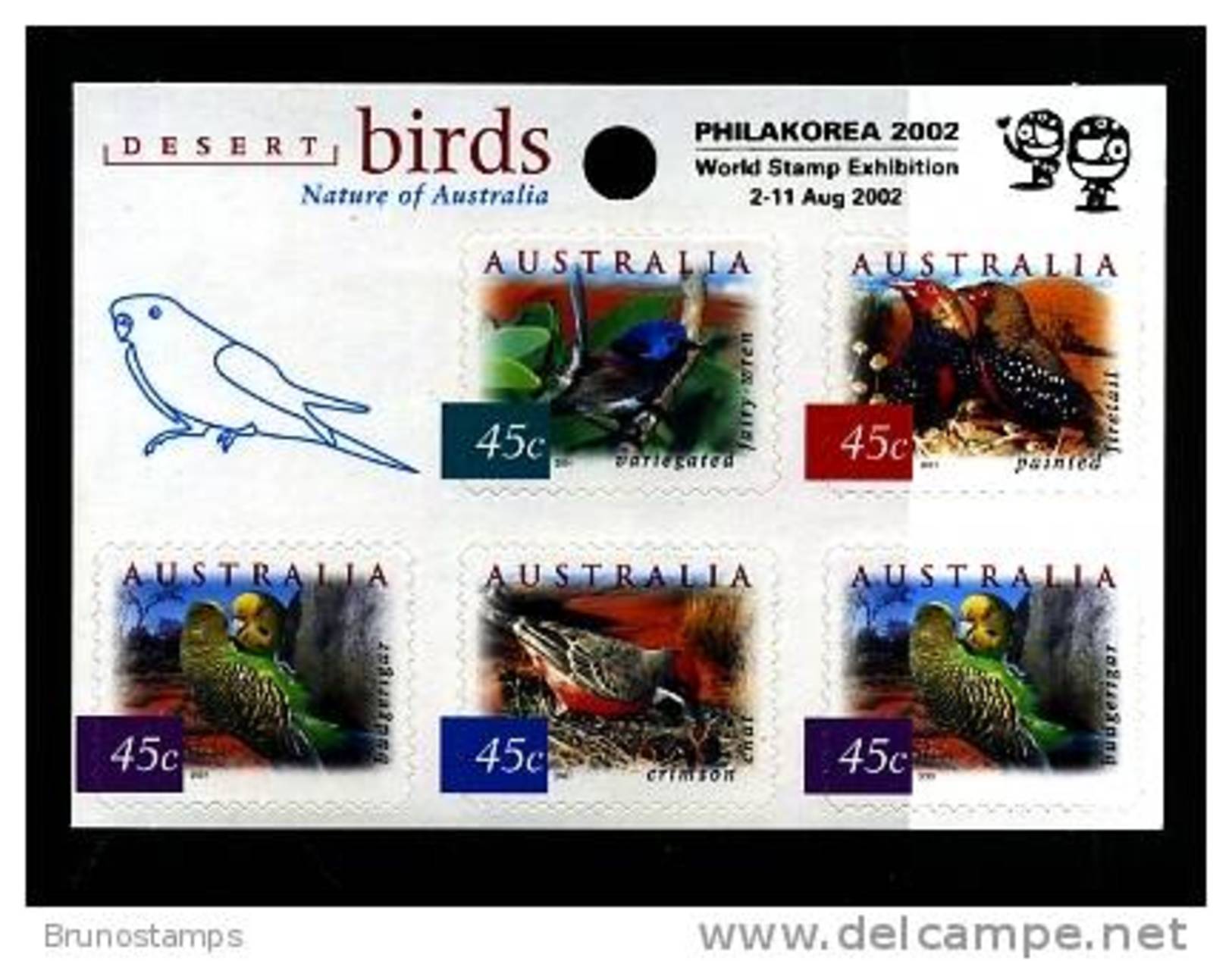 AUSTRALIA - 2001  DESERT BIRDS SELF-ADHESIVE SHEETLET OVPT PHILAKOREA 2002 MINT NH - Blocchi & Foglietti