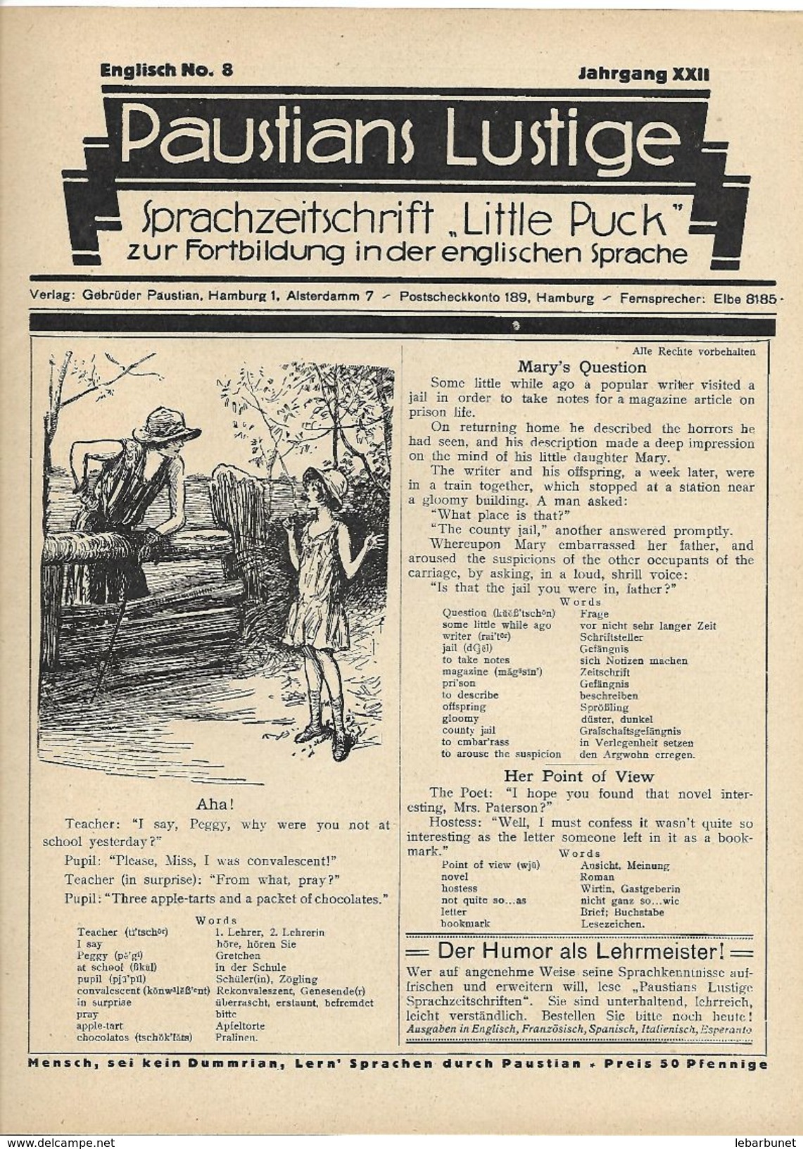 Revues Paustians Lustige 1922 4 Numéros  N°5 -6 -7 - 8 - Loisirs Créatifs