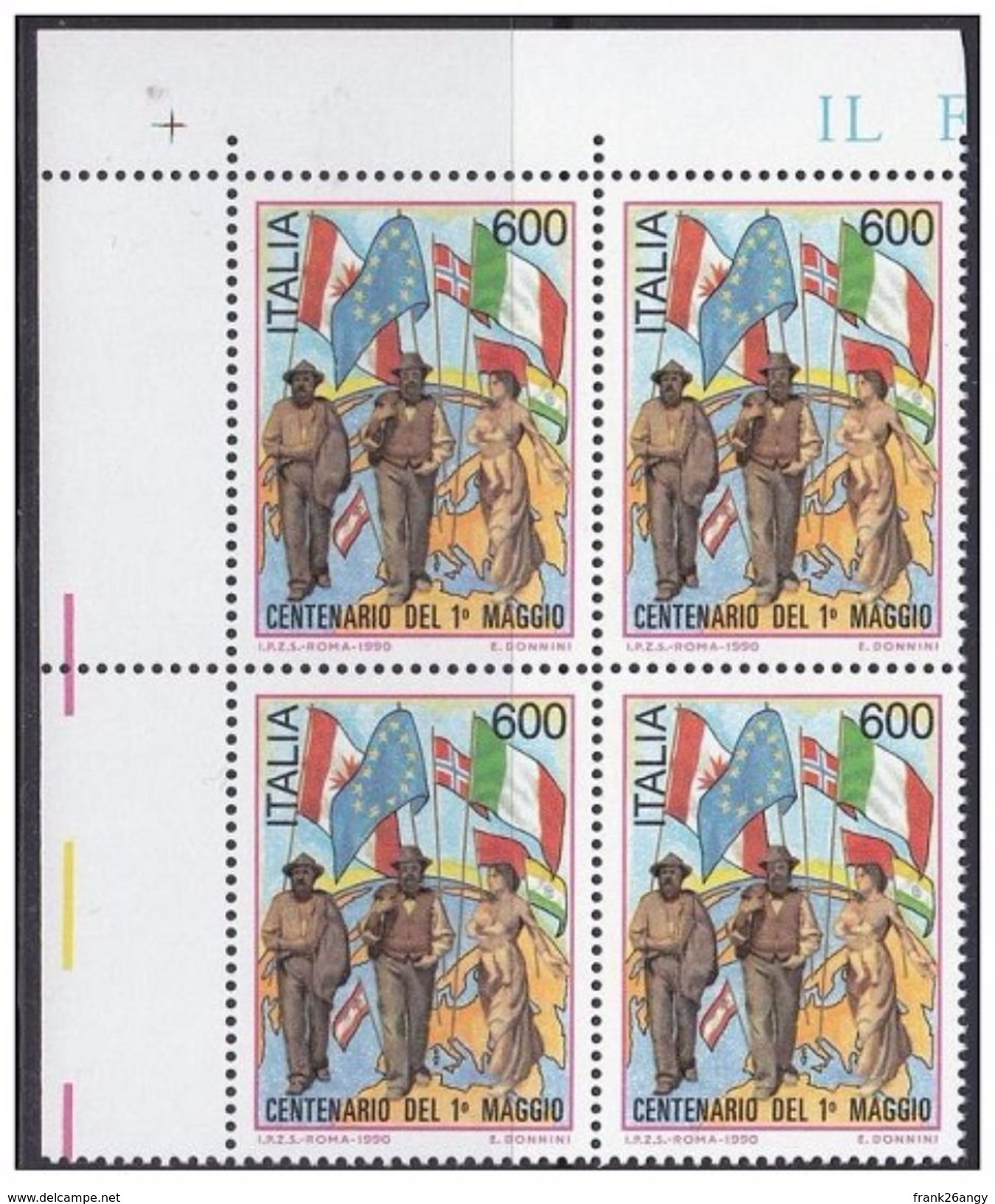 REPUBBLICA 1990, Centenario Del 1º Maggio Sass. 1933 Serie Cpl. 1v. In Quartine Nuovi** - 1981-90:  Nuovi