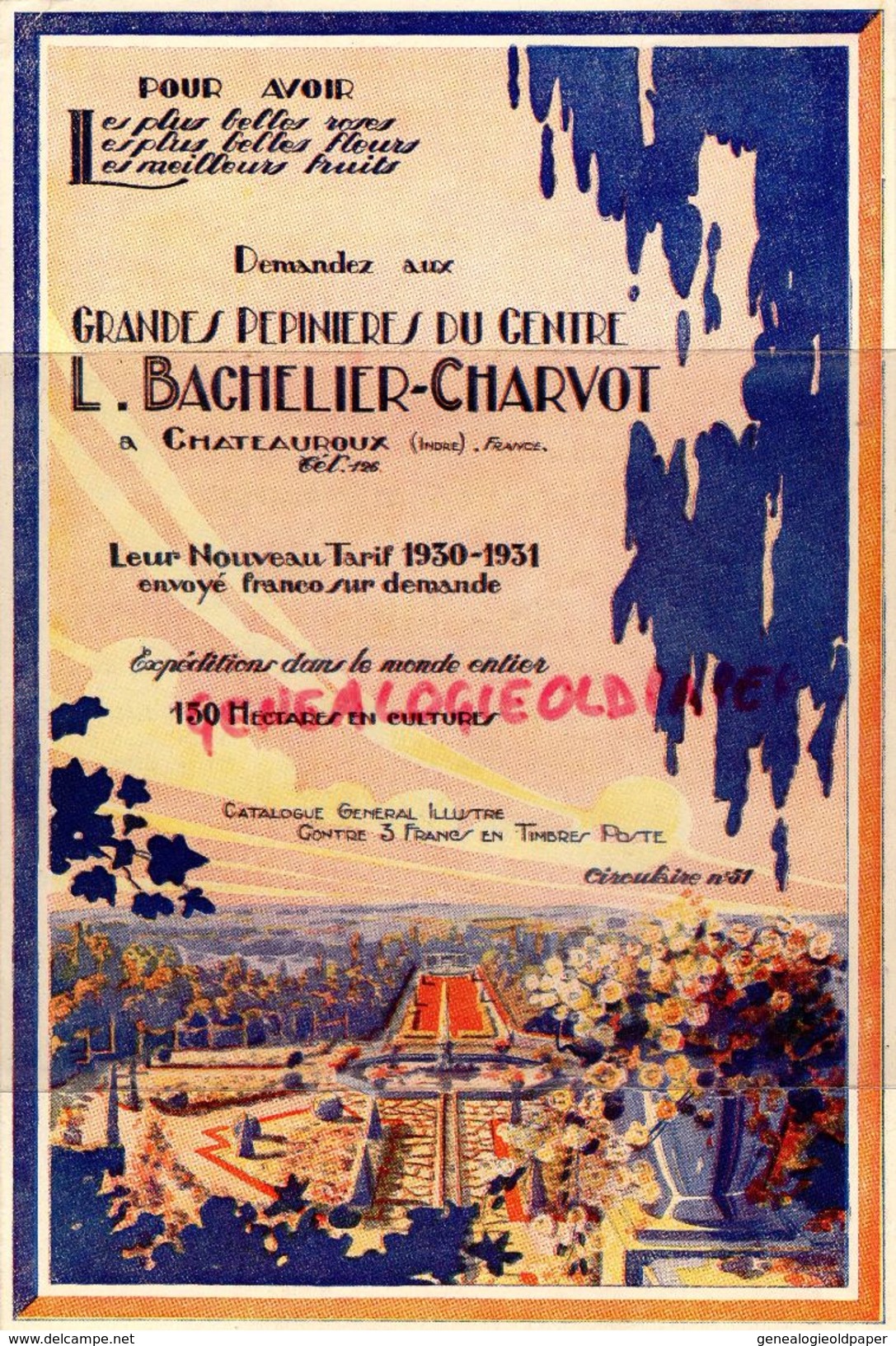 36- CHATEAUROUX- DEPLIANT GRANDES PEPINIERES DU CENTRE L. BACHELIER CHARVOT-TARIF 1930-1931 HORTICULTURE - Agriculture