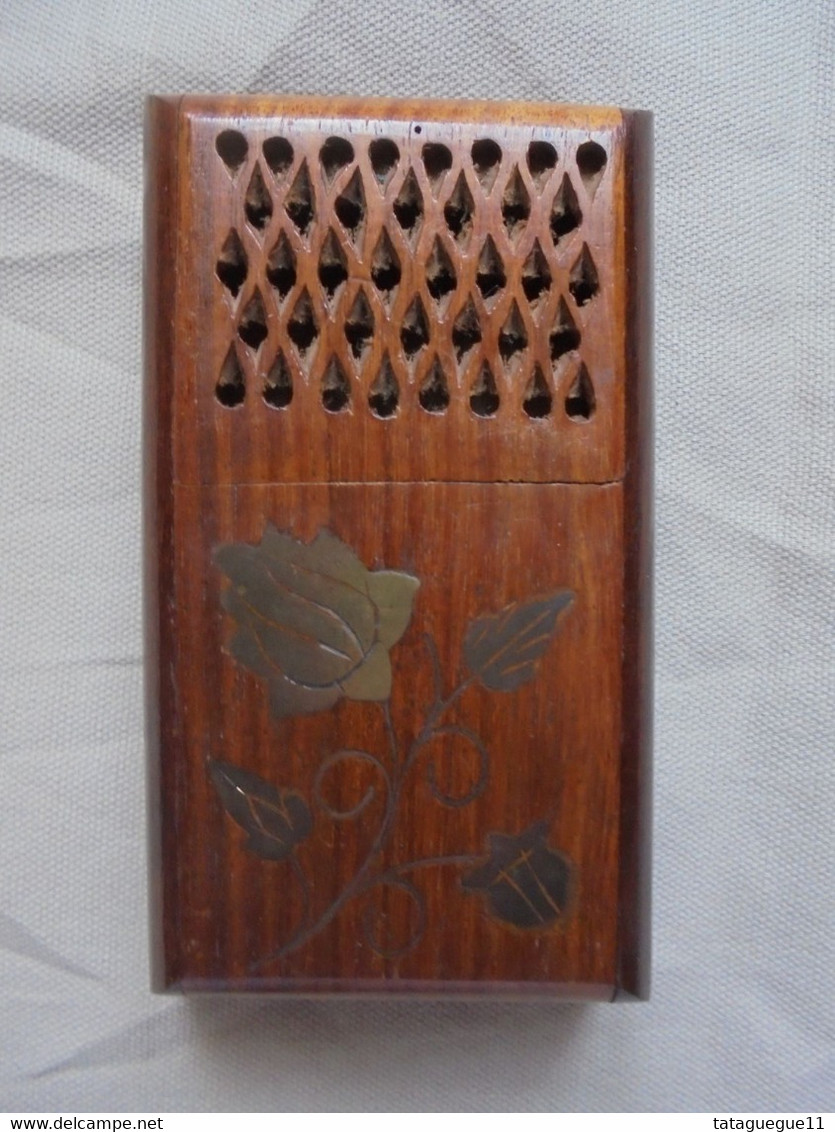 Ancien - Etui à Cigarette En Bois Exotique Décor Floral Inde - Estuches Para Cigarrillos (vacios)