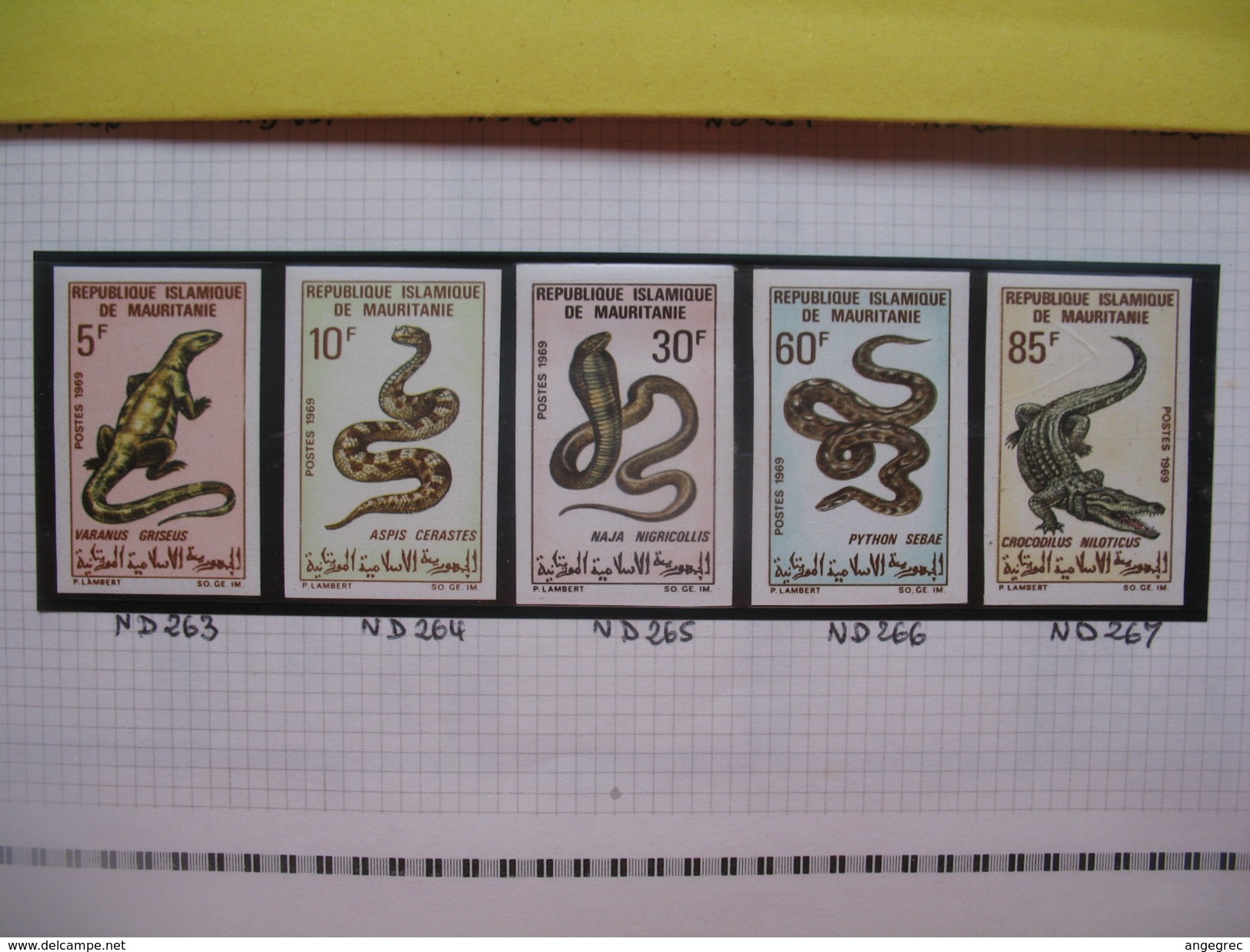 Timbre Non Dentelé   N° 263 à 267  Reptiles Et Sauriens   1969 - Mauritanie (1960-...)