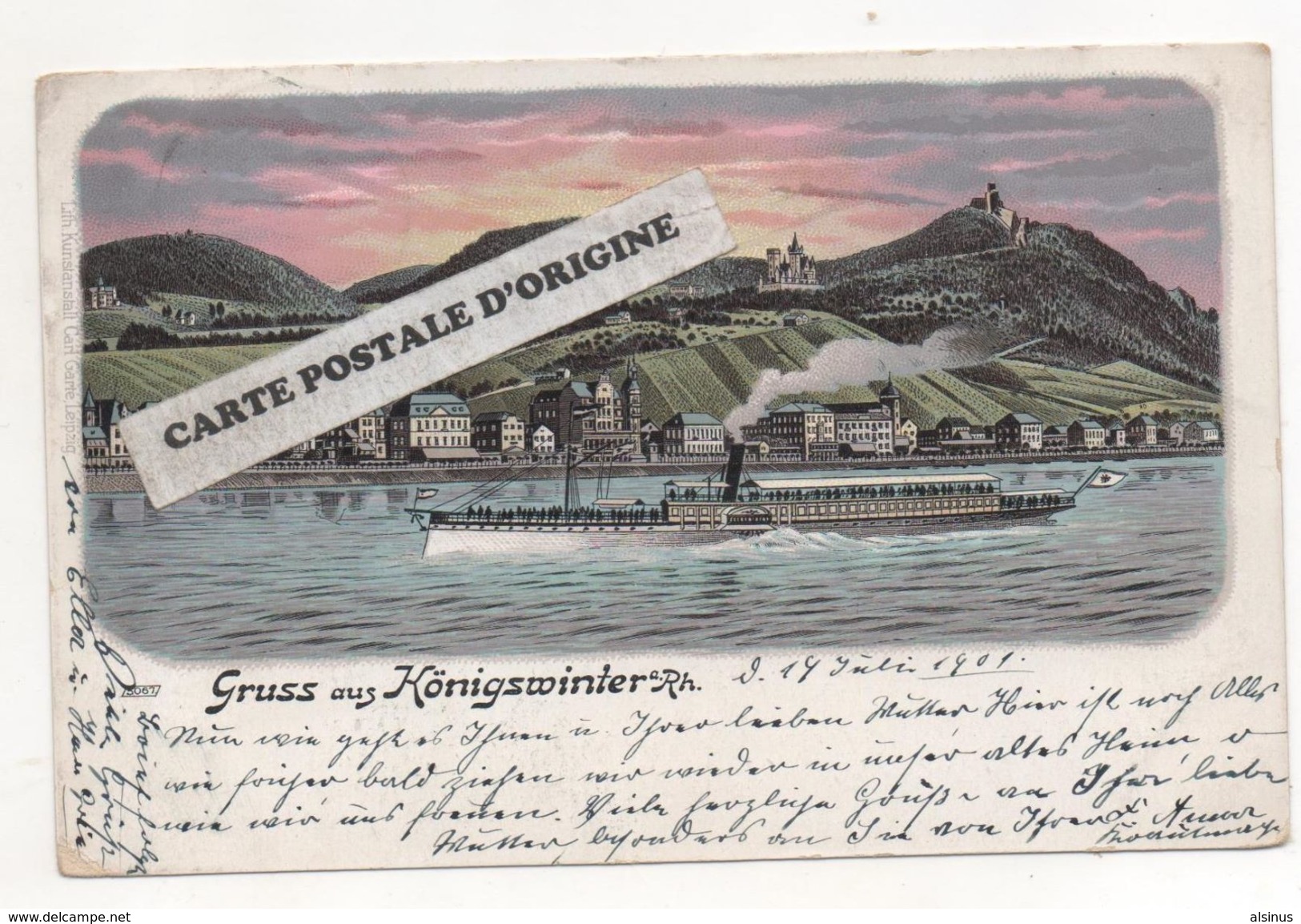 ALLEMAGNE - GRUSS AUS KONIGSWINTER - BOOT AUF DEM RHEIN - LYTHOGRAPHIE - PIONNIERE - Koenigswinter