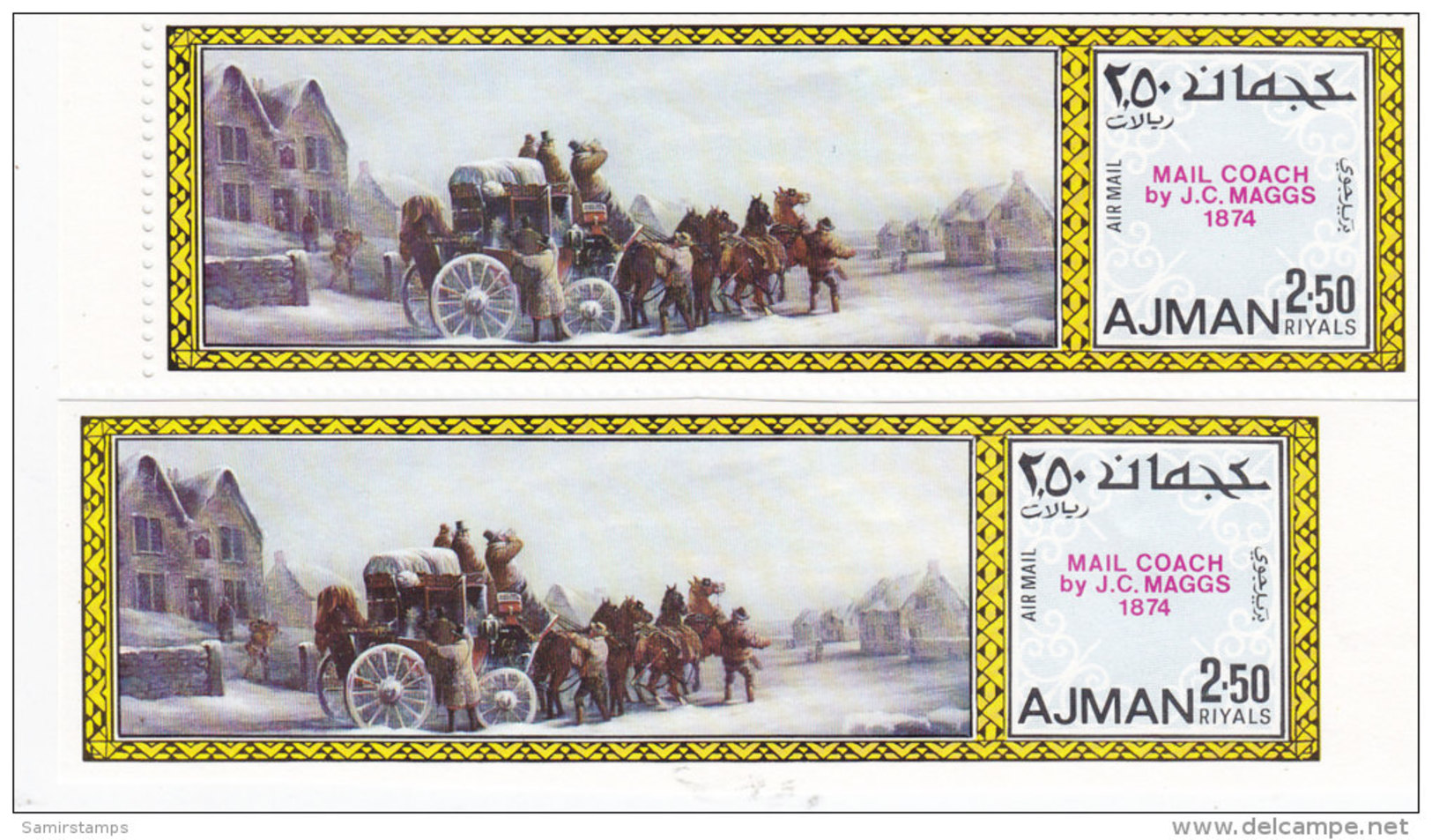 Ajman, Mail Coach Painting 1v. PERF + IMPERF Marginal Compl.set MNH Superb, Nice Topical Set- - Ajman