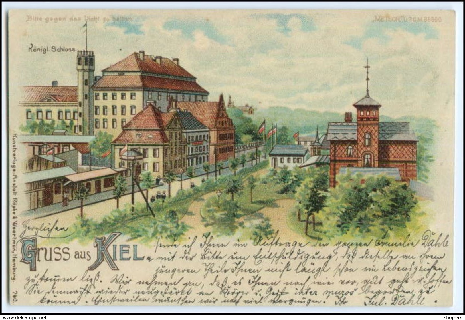 N8522/ Gruß Aus Kiel  Meteor Halt Gegen Licht Litho AK 1899 - Contre La Lumière