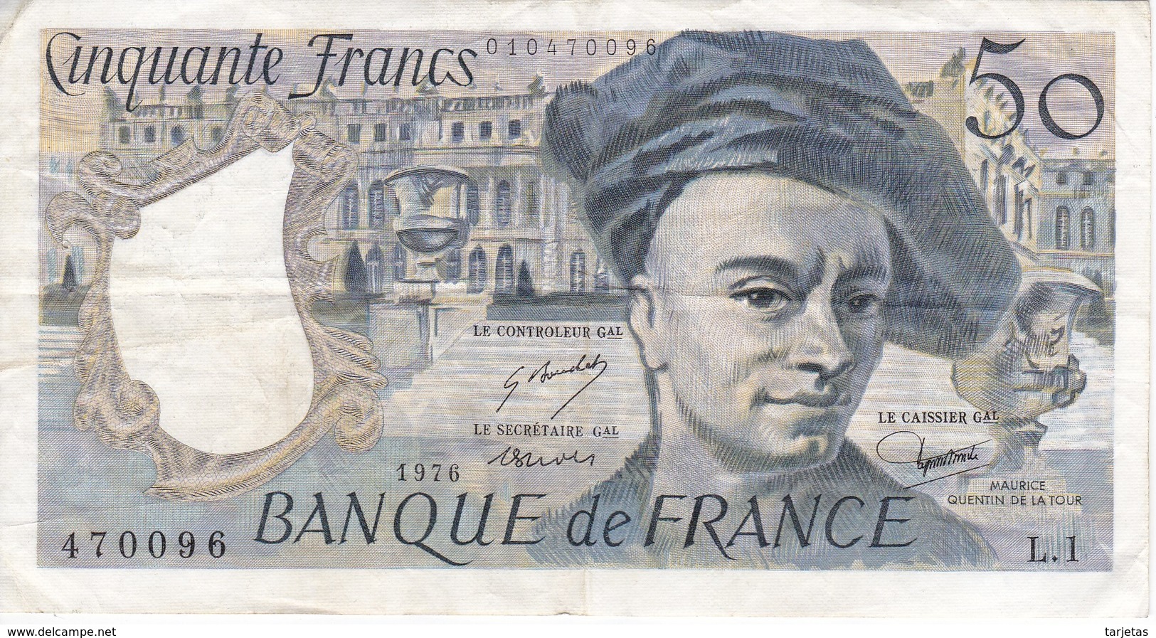 BILLETE DE FRANCIA DE 50 FRANCOS DE QUENTIN DE LA TOUR DEL AÑO 1976 SERIE L (BANKNOTE) - 50 F 1976-1992 ''Quentin De La Tour''