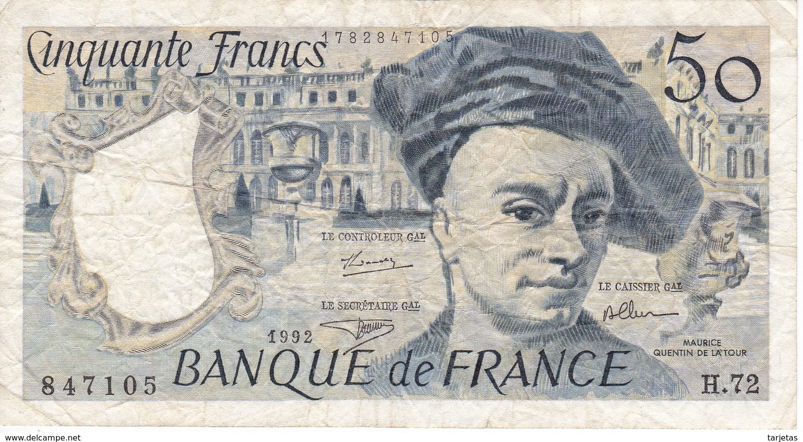 BILLETE DE FRANCIA DE 50 FRANCOS DE QUENTIN DE LA TOUR DEL AÑO 1992 SERIE H (BANKNOTE) - 50 F 1976-1992 ''Quentin De La Tour''