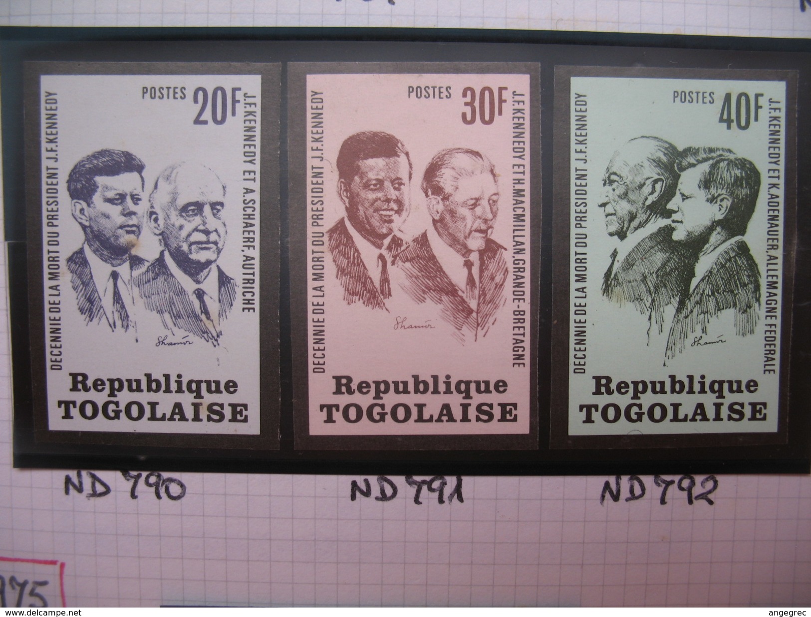 Timbre Non Dentelé   N° 790 à 792  10 ème Anniversaire De La Mort Du Président FJ. Kennedy    1973 - Togo (1960-...)