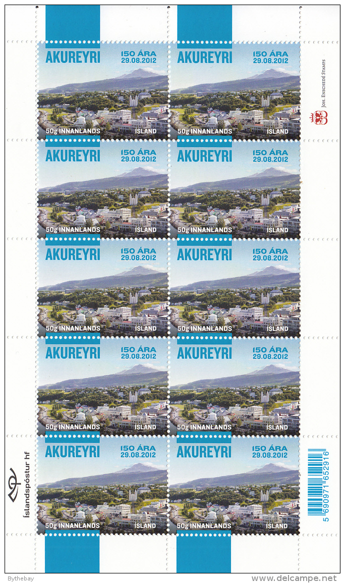 Iceland 2012 MNH Minisheet Of 10 Akureyri 150 Years - Dot After '08' - Blocs-feuillets