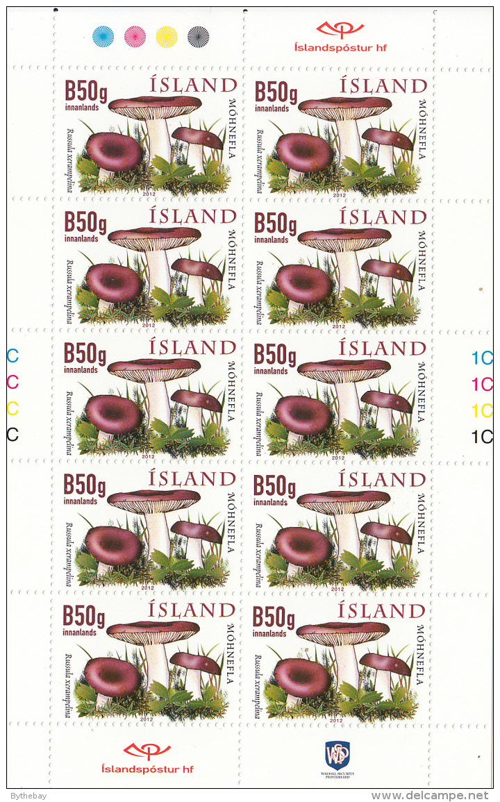 Iceland 2012 MNH Minisheet Of 10 Russula Xerampelina - Mushrooms - Blocs-feuillets