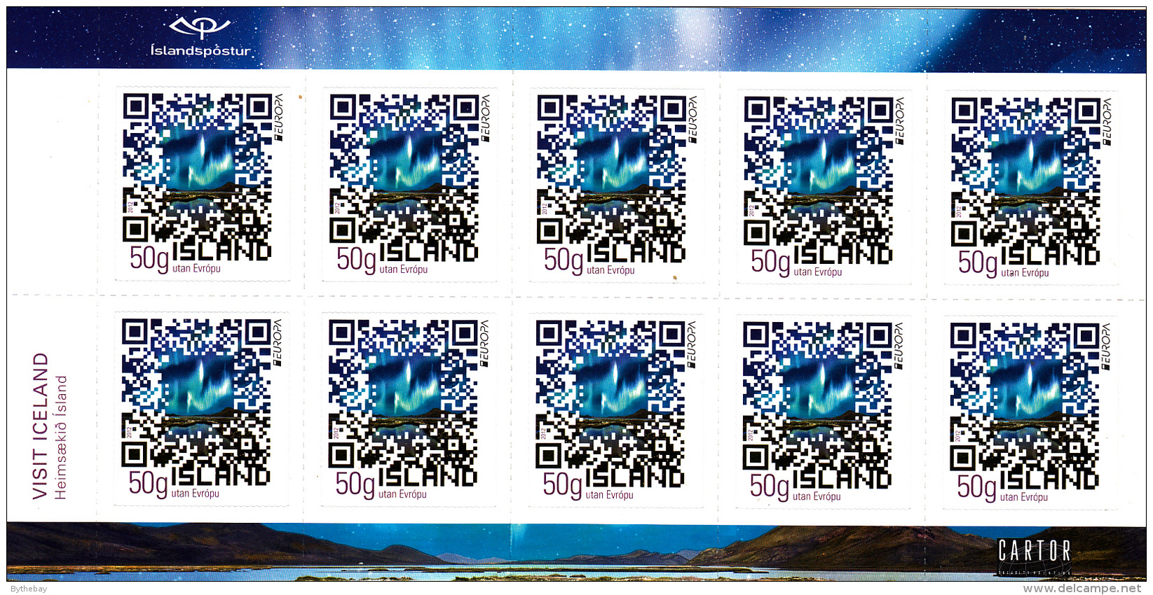 Iceland 2012 MNH Minisheet Of 10 QR Code, Northern Lights Visit Iceland EUROPA - Blokken & Velletjes