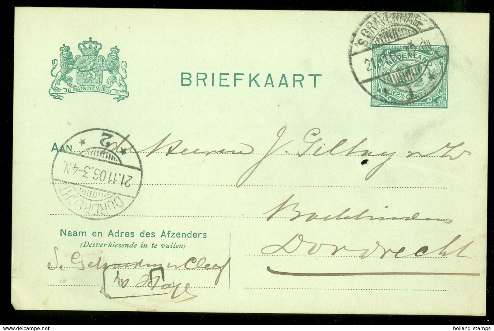 HANDGESCHREVEN BRIEFKAART Uit 1906 Voordruk NVPH 55 Van DEN HAAG Naar DORDRECHT  (10.656k) - Postwaardestukken