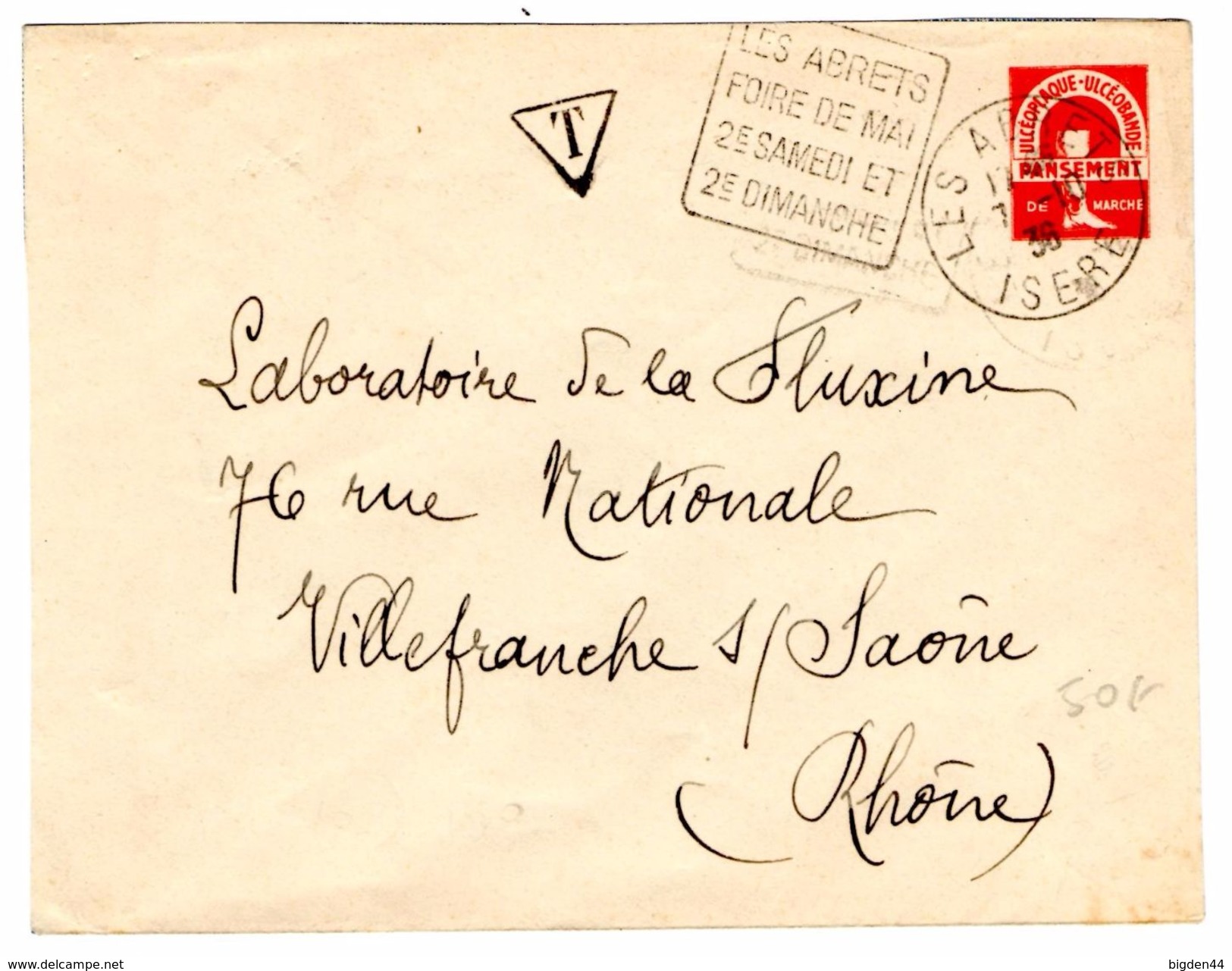 Pseudo Entier Privé 1936 Taxé_Ulcéoplaque_Ulcéobande_Pansement De Marche_Daguin_Les Abrets_Mai - Private Stationery