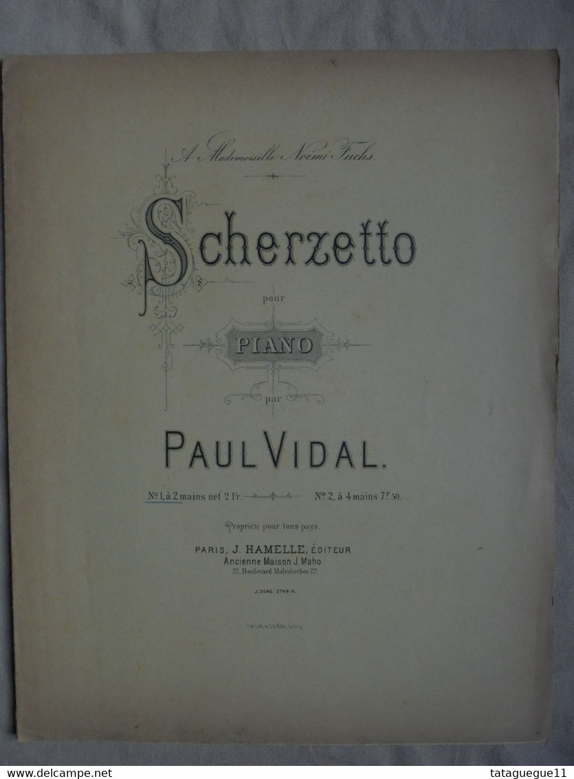 Ancien - Partition SCHERZETTO Pour Piano Par Paul Vidal - Instruments à Clavier