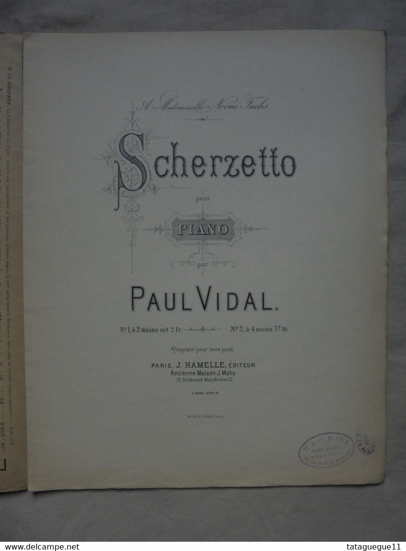 Ancien - Partition SCHERZETTO Pour Piano Par Paul Vidal - Instruments à Clavier