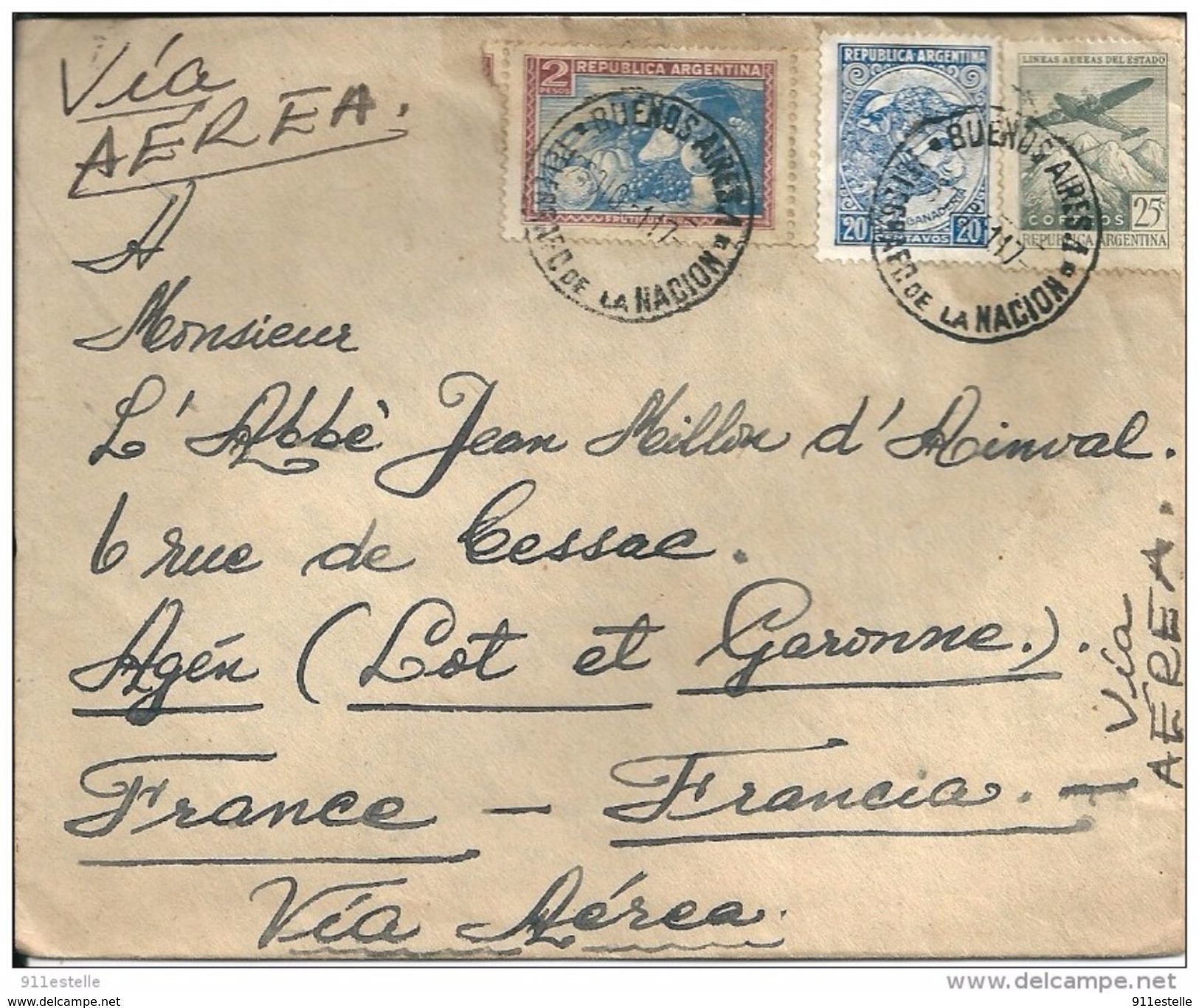 Argentine BUENOS AIRES , VIA AEREA  1951 - Airmail