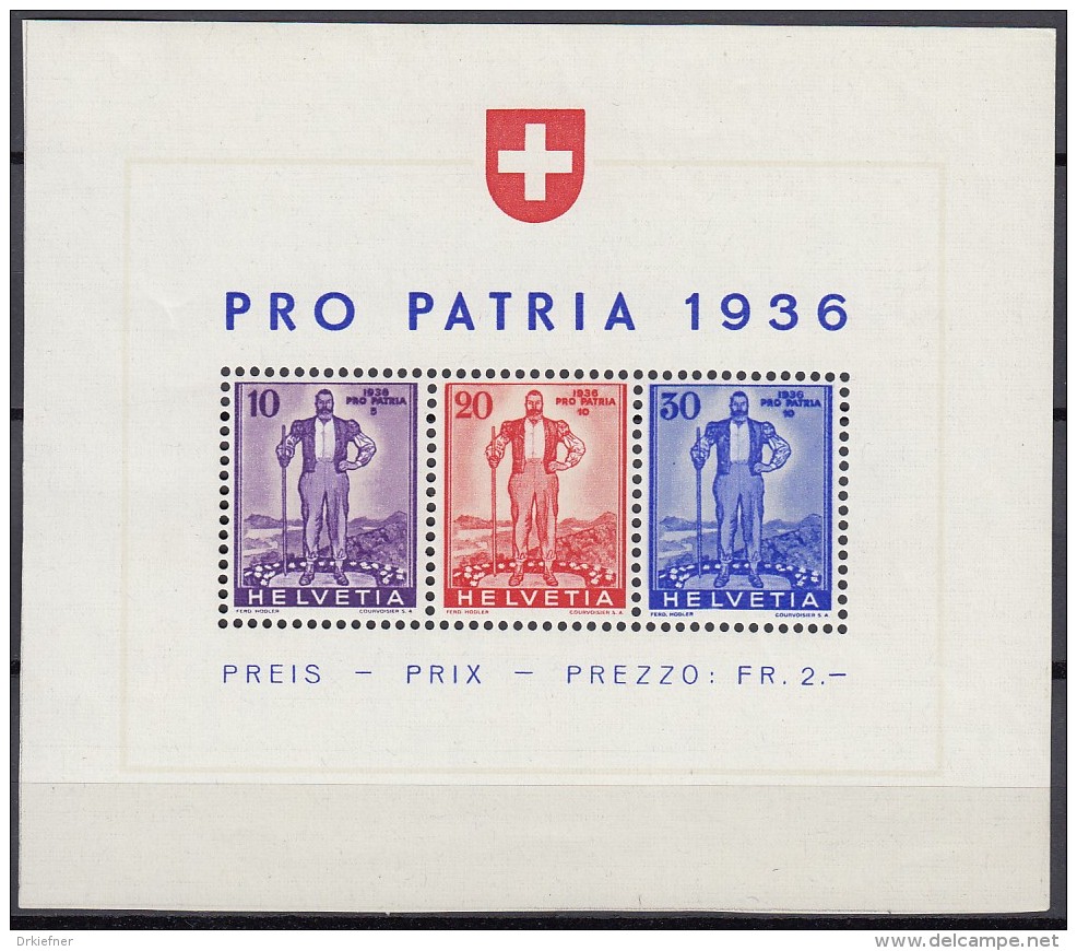 SCHWEIZ  Block 2, Postfrisch **, Pro Patria 1936 - Blocks & Kleinbögen