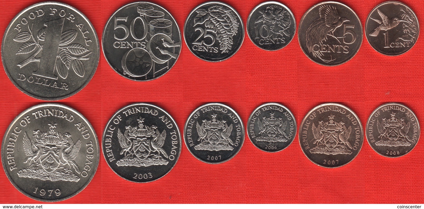 Trinidad And Tobago Set Of 6 Coins: 1 Cent - 1 Dollar 1979-2008 UNC - Trinité & Tobago