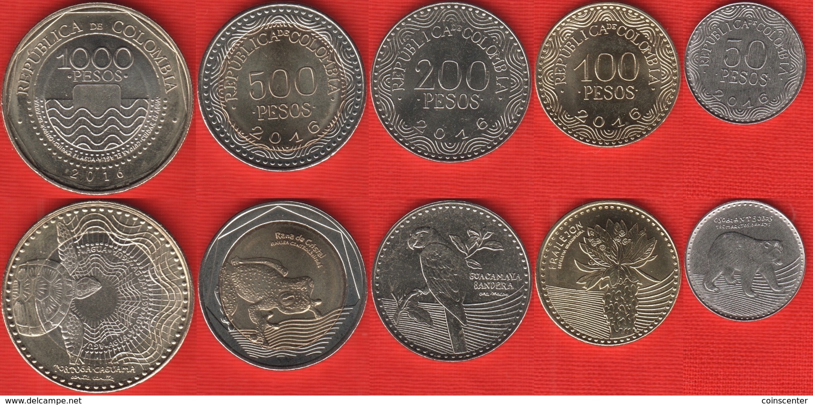 Colombia Set Of 5 Coins: 50 - 1000 Pesos 2016 UNC - Colombia