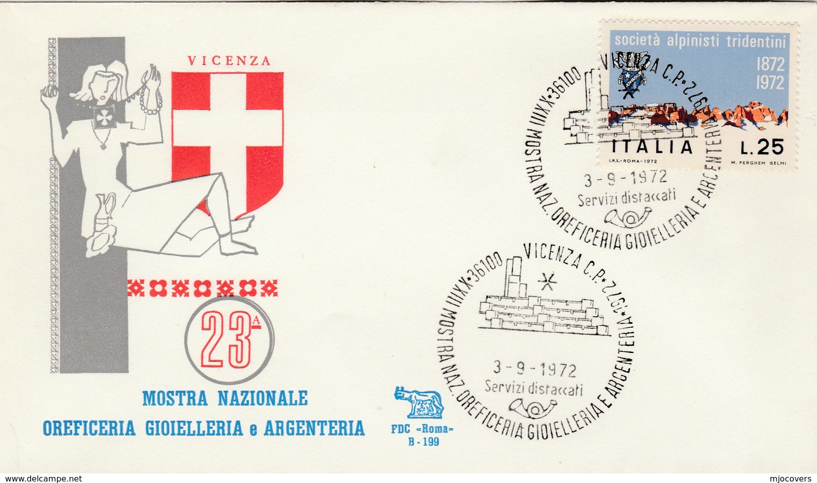 1972  Vicenza NATIONAL GOLD JEWELRY EXHIBITION EVENT COVER Italy Stamps Minerals Alpine Mountaineering - Minéraux