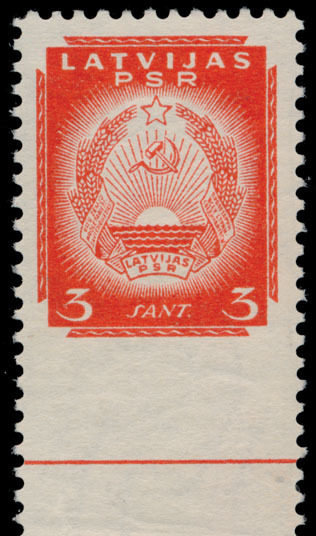 #198 Latvia - Soviet Occupation Issues, Scott #2N47 Var, 1940, Coat Of Arms Of Latvian Soviet Republic, 3s Vermilion - Latvia