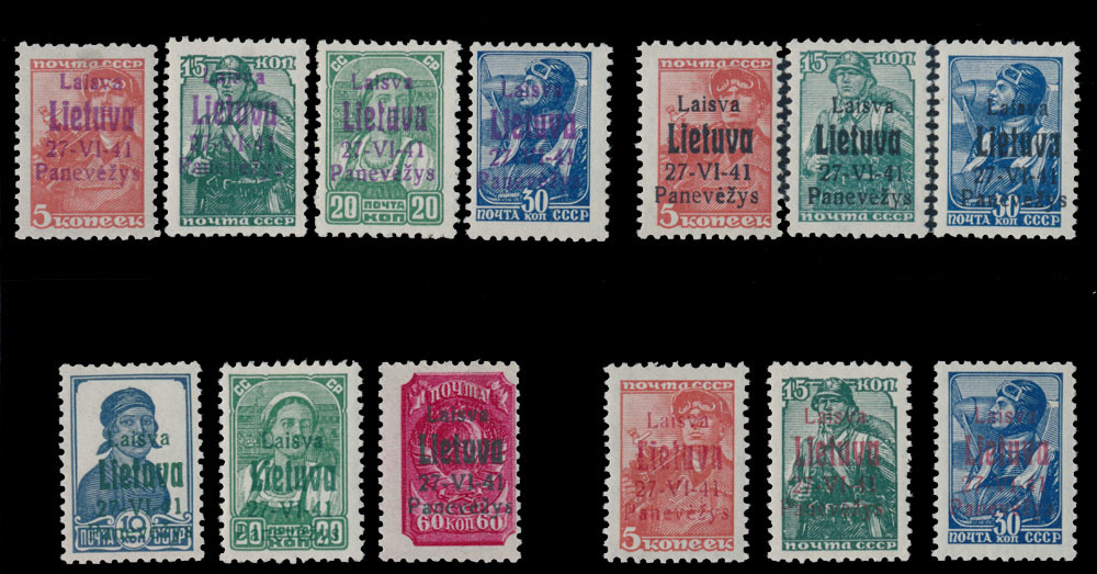 #352 German Occupation Of Lithuania During The WWII - Panevezys (Ponewesch), Michel #4-9, A, B, C, 1941, Overprints In C - Occupation 1938-45