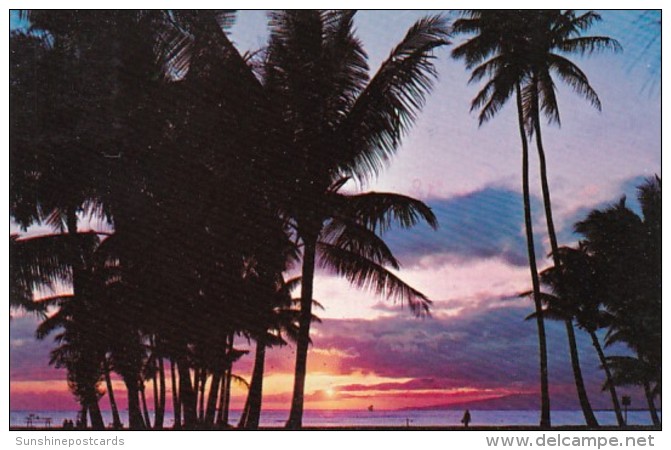 Hawaii Sunset Over Waikiki Beach 1970 - Oahu