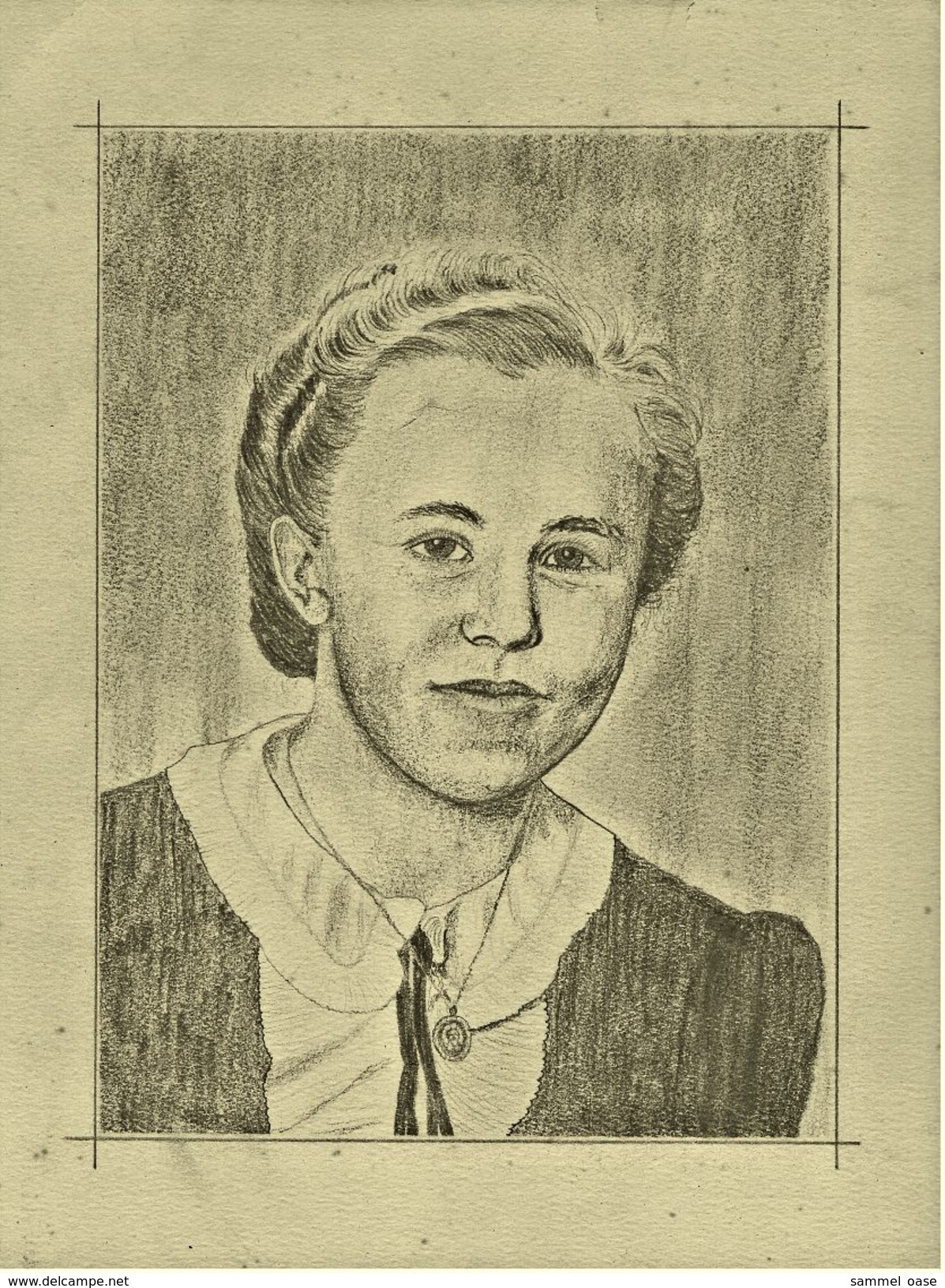 Bleistiftzeichnung - Frauenporträt  -  Ca. 1935  -  Ca. 22 X 29 Cm Größe - Sonstige & Ohne Zuordnung