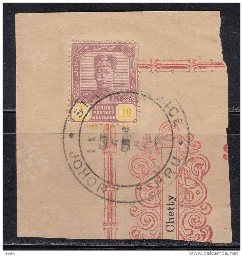 10c Used Revenue / Fiscal On Piece, Johore, Malaya - Johore