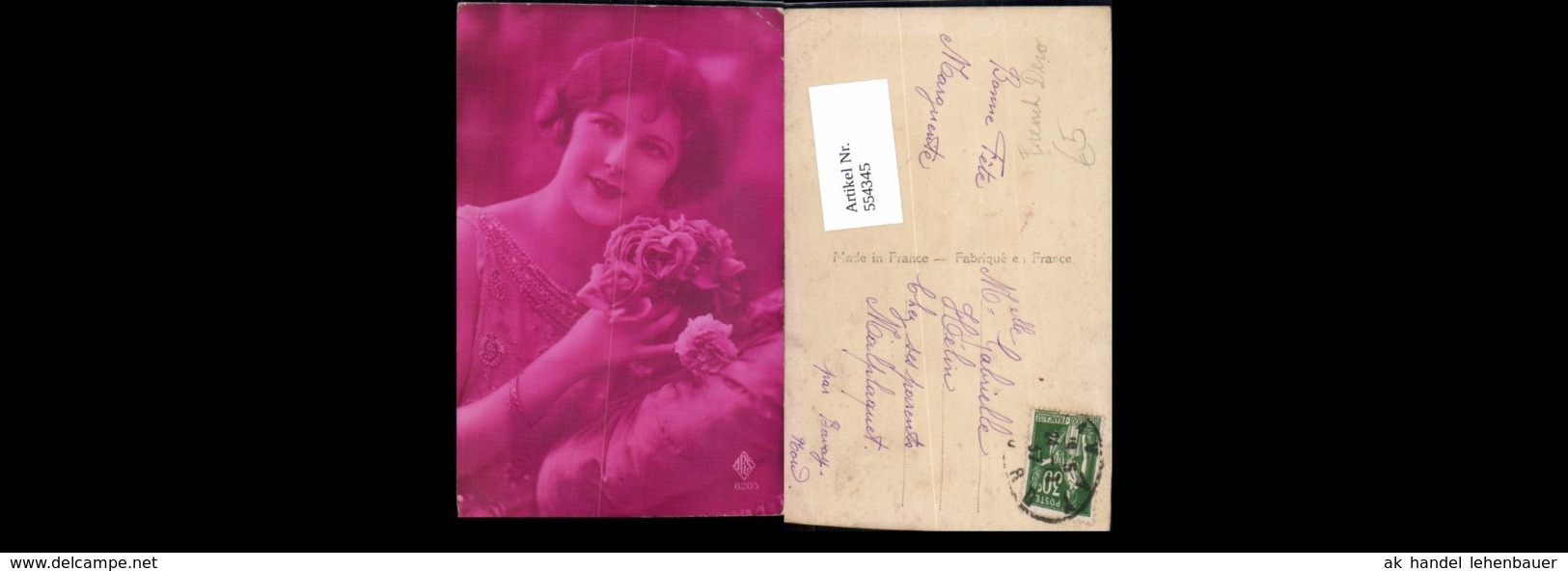 554345,tolle Foto-AK Frau Mode Portrait Rosen Art Deco - Fashion