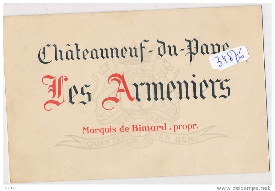 CPA-34876 - 84 - Chateauneuf Du Pape - Carte Postale D'après étiquette De Vin  " Les Armeniers" 2 Scans-Envoi Gratuit - Chateauneuf Du Pape