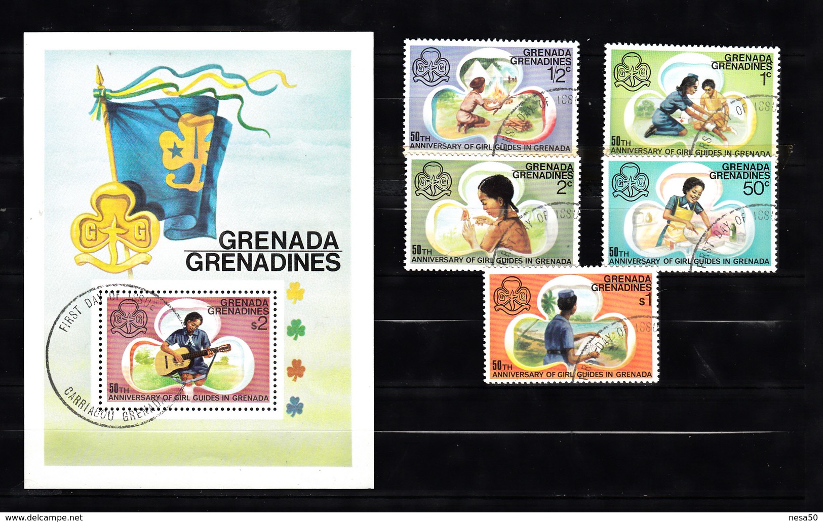 Grenada Grenadines 1976 Mi Nr 165 - 169 + Blok 19: Girl Guides - Oblitérés