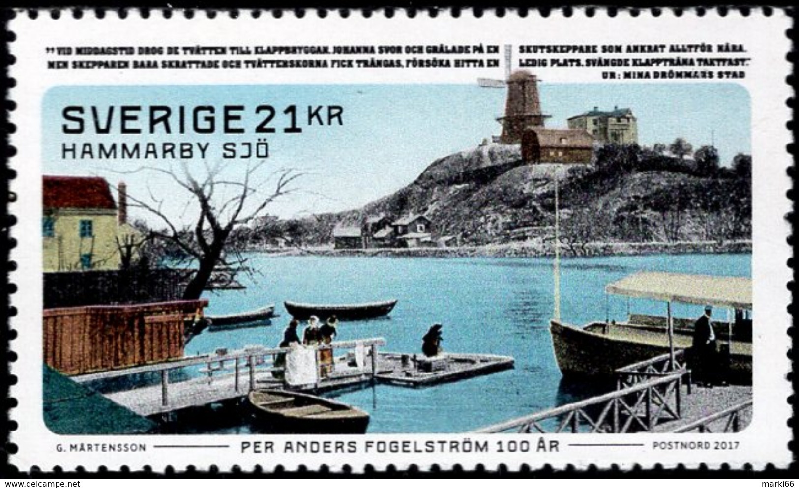 Sweden - 2017 - Birth Centenary Of Per Anders Fogelstrom, Swedish Photographer - Hammarby Lake - Mint Stamp - Ungebraucht