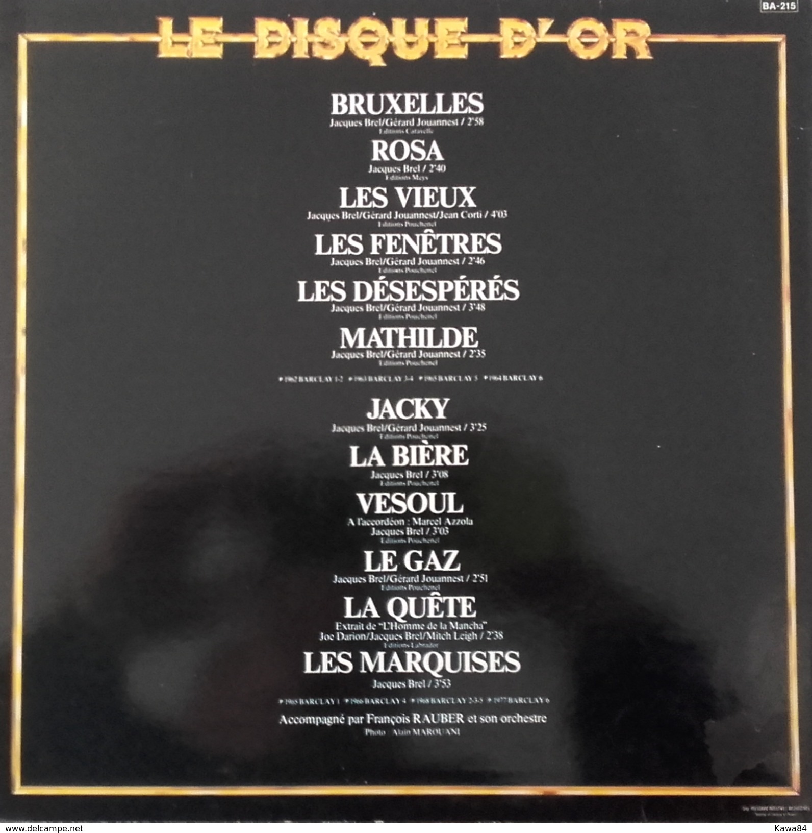 LP 33 RPM (12")  Jacques Brel  "  Le Disque D'or  " - Other - French Music