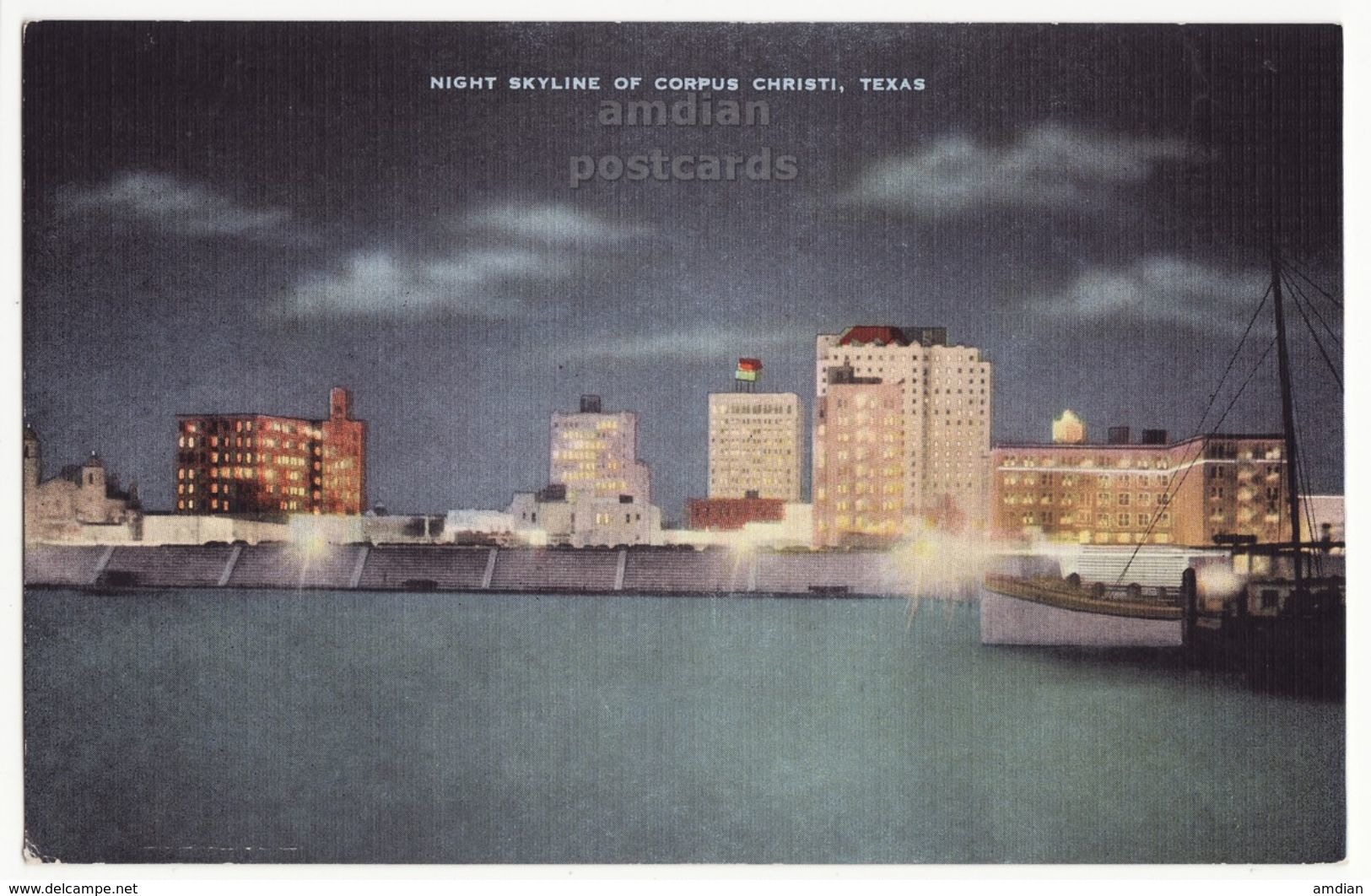 Corpus Christi TX, City Skyline At Night, 1940s Old Vintage Texas Postcard M8755 - Corpus Christi