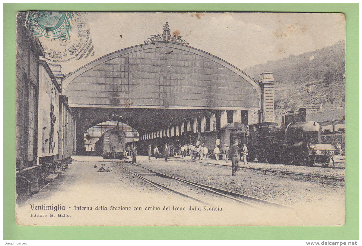 VENTIMIGLIA : Interno Della Stazione Con Arrivo Del Treno Dalla Francia. Gare Et Train. Vintimille. 2 Scans. Ed Gallo - Altri & Non Classificati