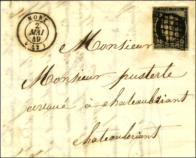 Grille / N° 3 Càd T 15 NORT (42) Sur Lettre Avec Texte Pour Chateaubriand. 1849. - SUP. - 1849-1850 Ceres