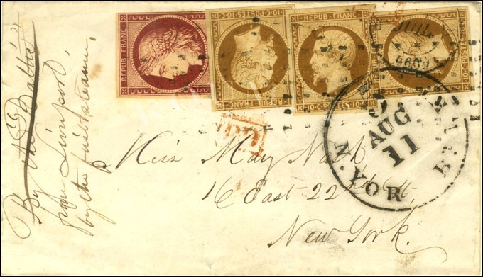 Rouleau De Points / N° 6 + 9 (3) Sur Lettre Pour New York. - TB / SUP. - R. - 1852 Louis-Napoléon