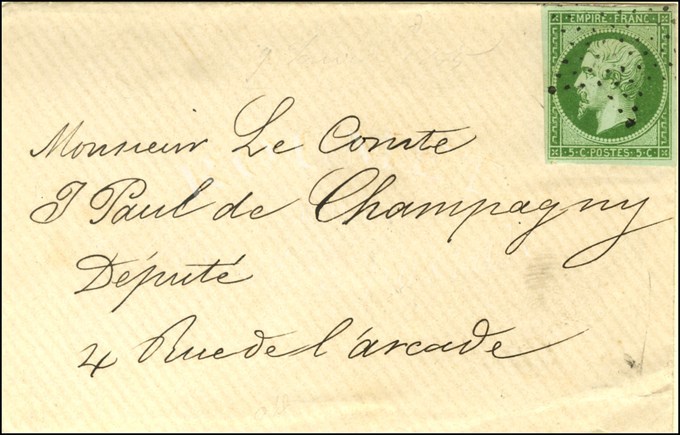 Etoile / N° 12 Sur Enveloppe Carte De Visite Pour Paris (Jour De L'An). 1880. - TB / SUP. - 1853-1860 Napoleone III
