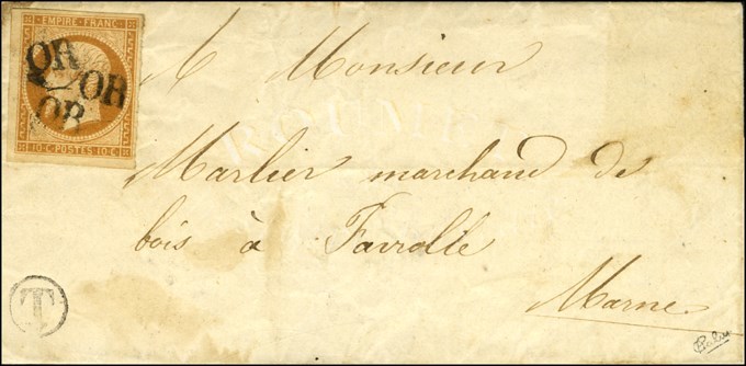 OR (3 Frappes) / N° 13 + B. Rur T Sur Lettre Avec Texte Daté '' Michelmont '' (Marne). 1856. - TB / SUP. - R. - 1853-1860 Napoleon III