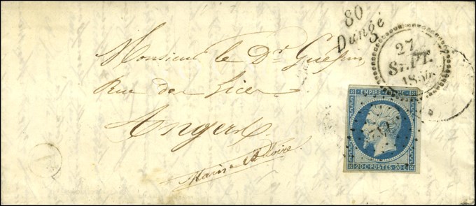 PC 3742 / N° 14 Cursive 80 / Dangé, B. RUR. A '' St Romain Sur Vienne '', Dateur A. 1854. - TB / SUP. - R. - 1853-1860 Napoleon III