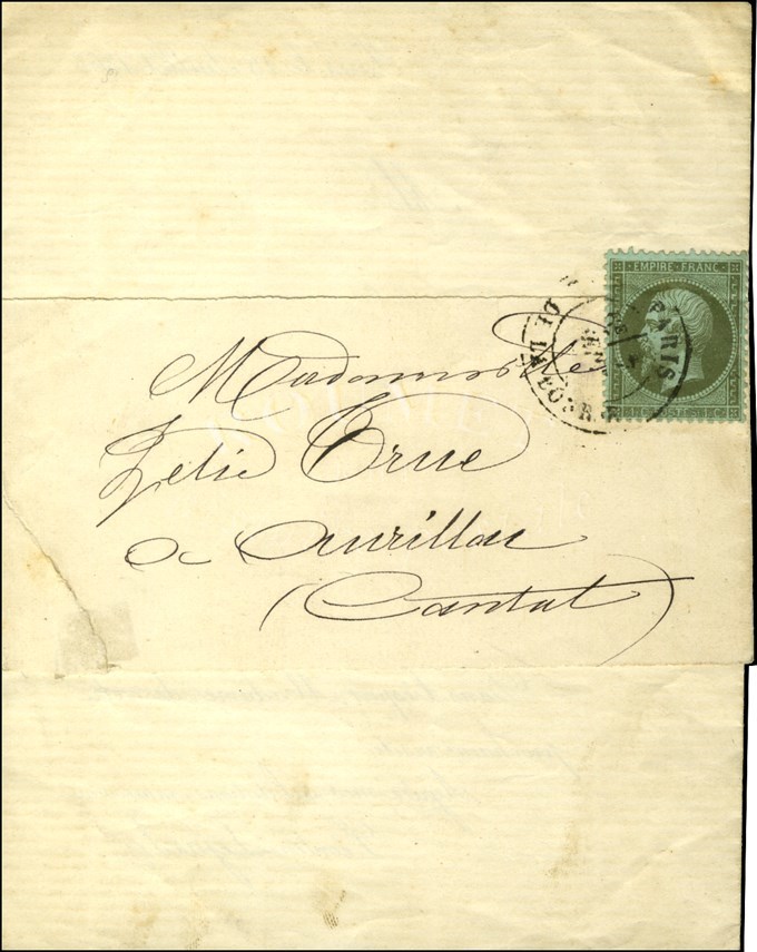 Càd PARIS / PL. DE LA BOURSE / N° 19 Sur Imprimé Complet Pour Aurillac. 1868. - TB / SUP. - 1862 Napoleon III