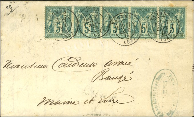 Càd VANNES (54) / N° 64 Bande De 5 Sur Lettre Pour Baugé. 1876. - TB / SUP. - R. - 1876-1878 Sage (Typ I)