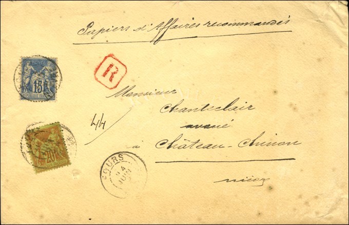 Càd COURS / NIEVRE / N° 90 + 96 Sur Papiers D'affaires Recommandés Au 2ème échelon. 1891. - TB. - 1876-1878 Sage (Type I)