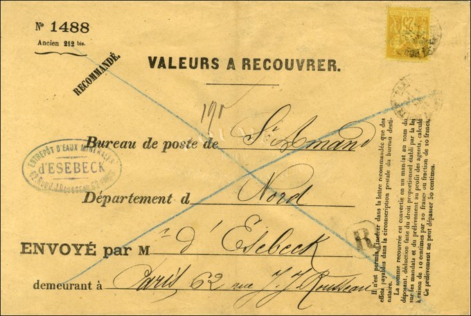 Càd De PARIS / N° 92 Sur Enveloppe VALEURS A RECOUVRER Exceptionnellement Restée Entière Adressée Au Bureau De St Amand. - 1876-1878 Sage (Type I)