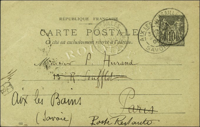 Càd VERSAILLES / CAMP DE SATORY / Entier 10c. Sage Adressé à Paris Réexpédié à Aix-les-Bains. Rarissime Sur Carte. 1900. - 1876-1878 Sage (Type I)