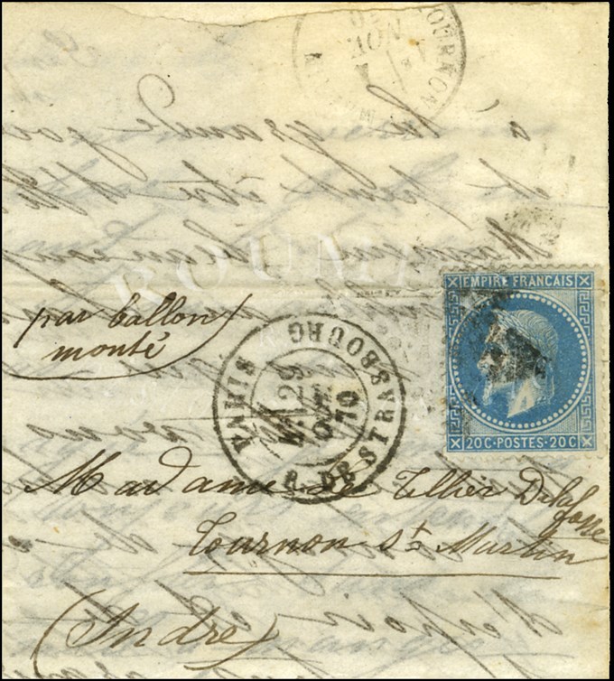 Etoile 14 / N° 29 (léger Pli) Càd PARIS / R. DE STRASBOURG 29 OCT. 70 Sur Lettre Adressée à Tournon St Martin. Au Verso, - Guerre De 1870