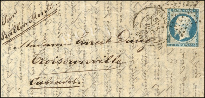 Etoile / N° 14 Type II Càd PARIS (60) (section De Levée) 8 DEC. 70 Sur Lettre Pour Croissanville (13), Au Verso Càd De P - Guerre De 1870