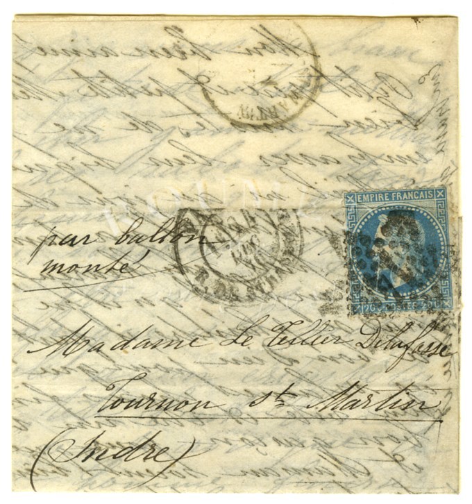 Etoile 14 / N° 29 (léger Pli) Càd PARIS / R. DE STRASBOURG 24 DEC. 70 Sur Lettre Adressée à Tournon St Martin. Au Verso, - Guerre De 1870